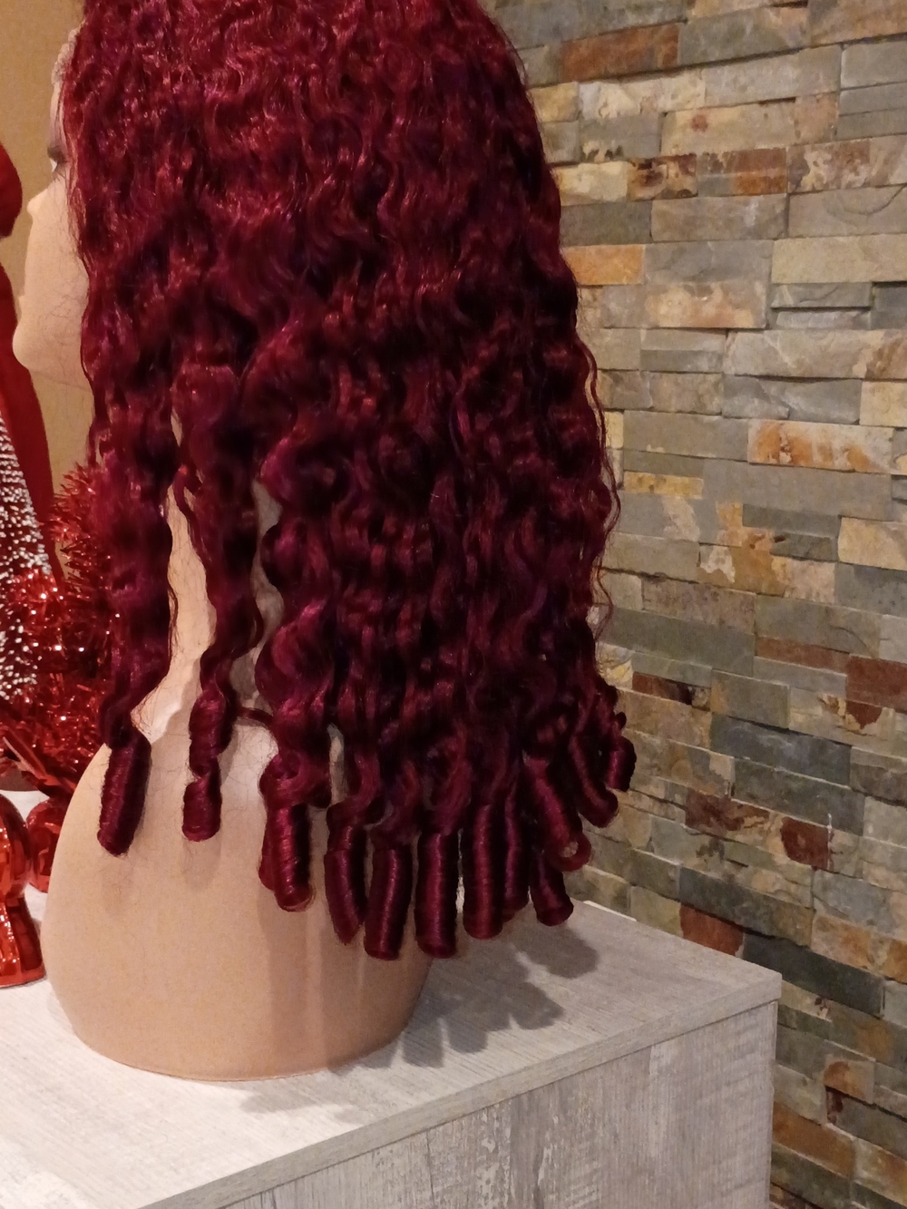 Deep Burgundy Curly Human Hair Wig - Women Hair